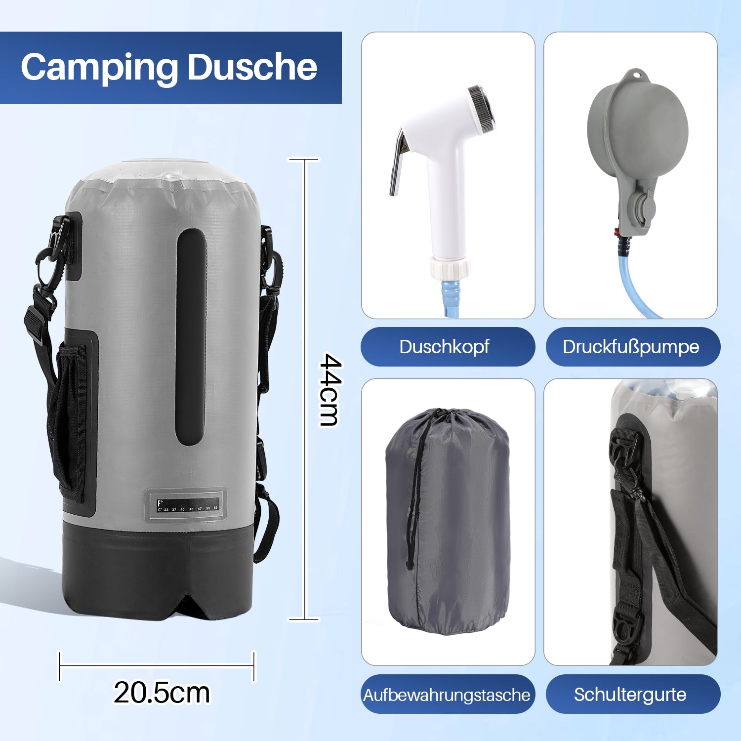 Cosmo Go Campingdusche 12L Tragbarmit Fusspumpe