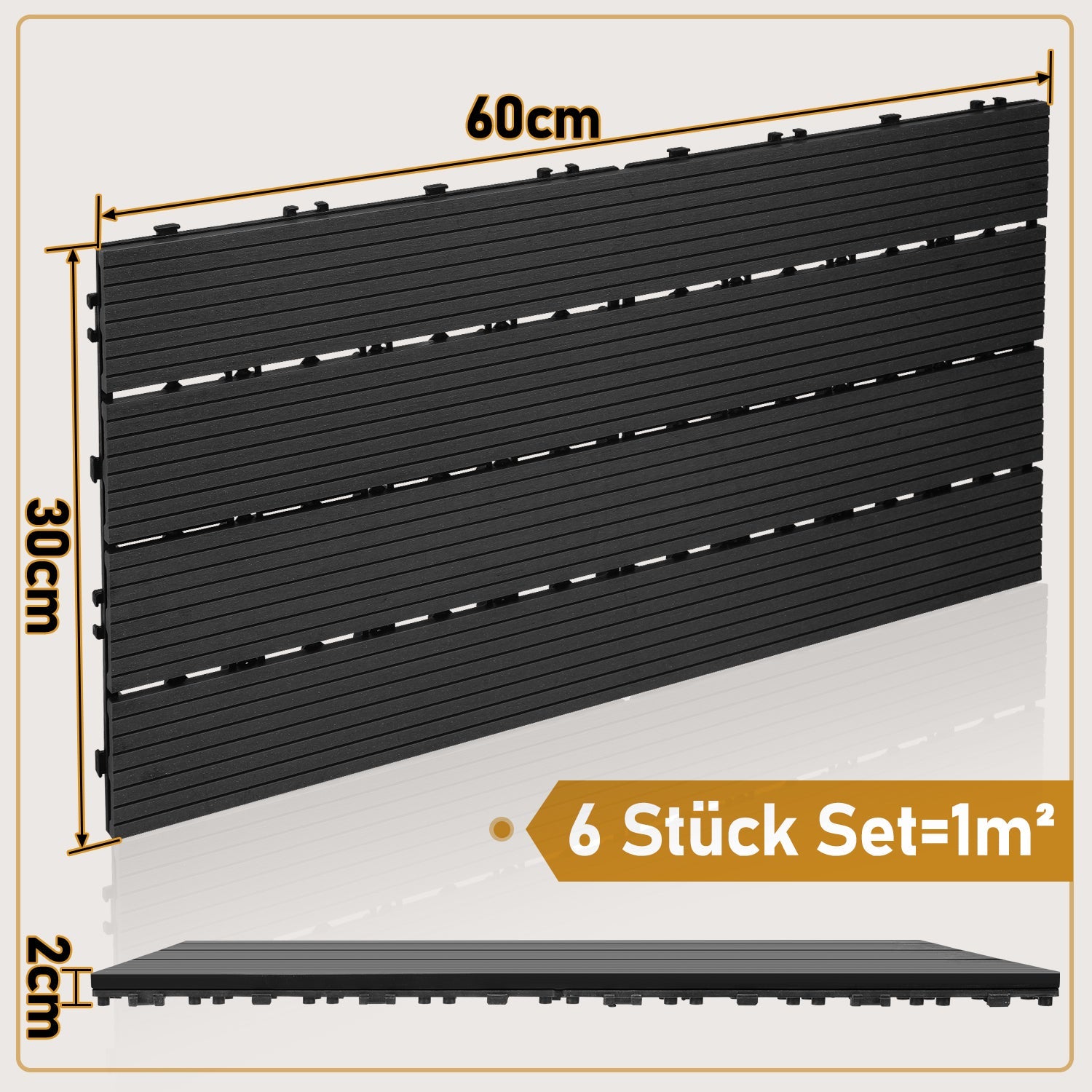 Cosmo Go WPC Terrassenfliesen 30x60cm 6er Set in Holzoptik