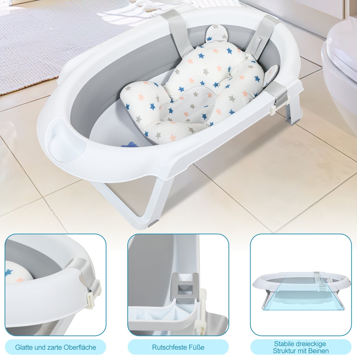 Cosmo Go Babywanne mit Ständer Faltbare mit Thermometer