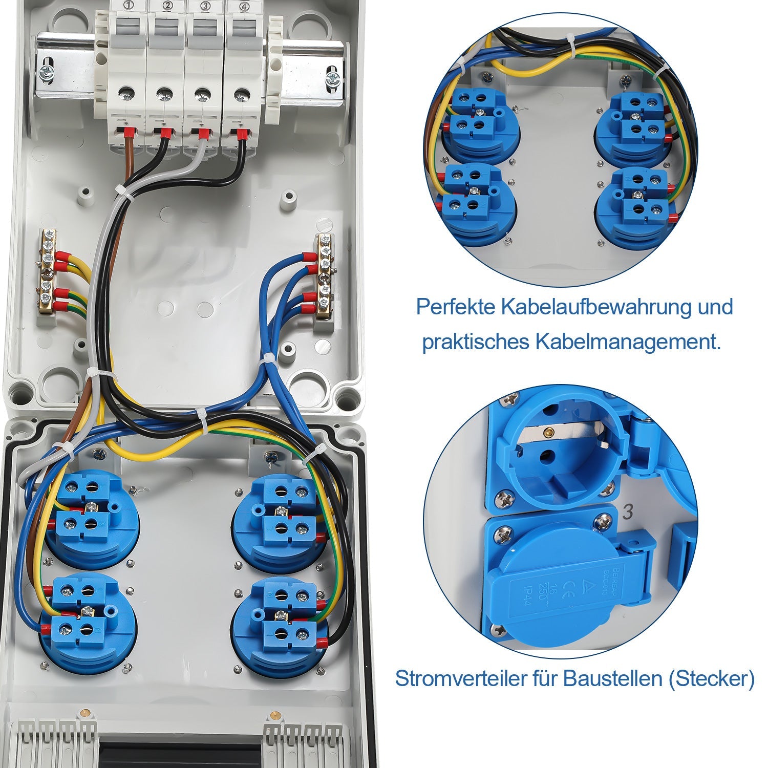 Cosmo Go Wandverteiler mit 4xSchuko-Steckdose16A 250V, 4xCEE Steckdosen 16A 1P