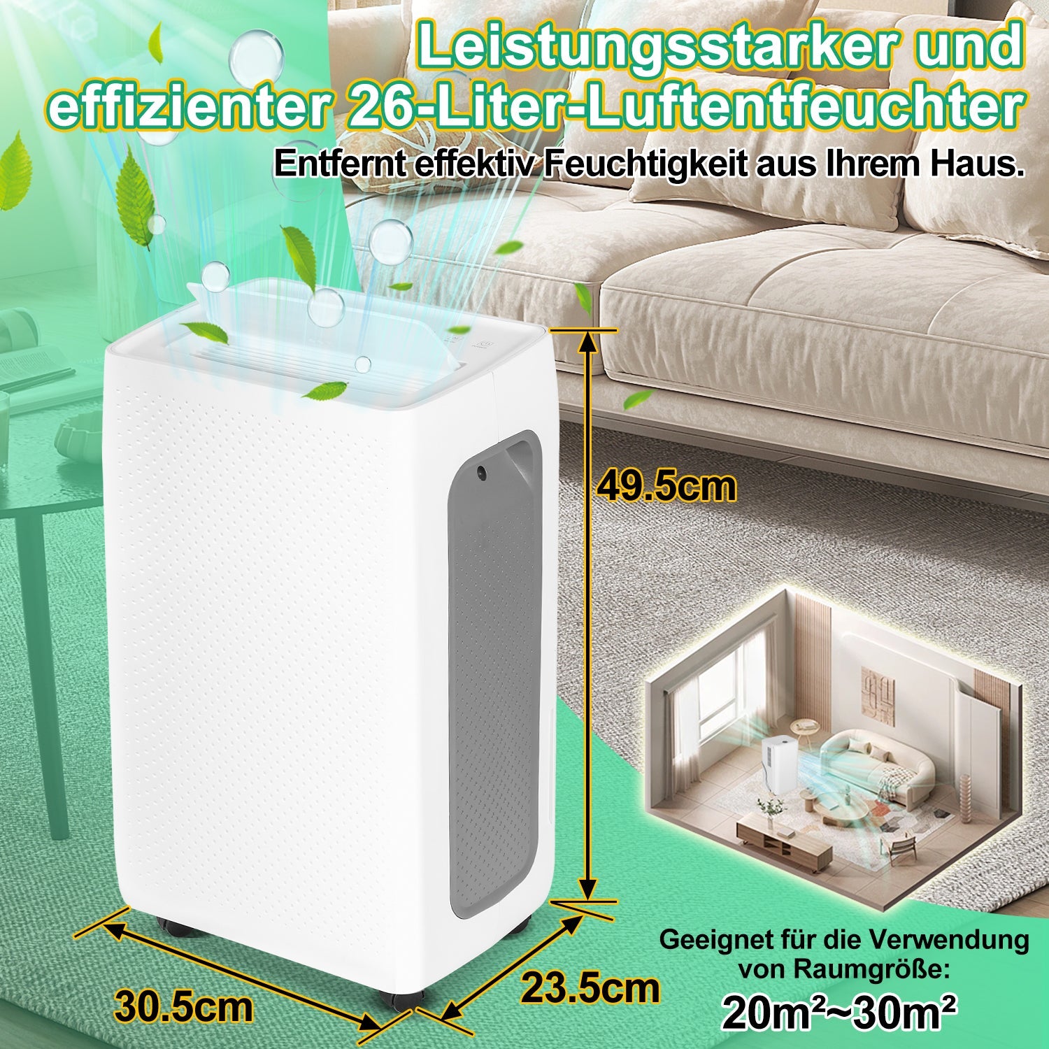 Cosmo Go Luftentfeuchter 26L mit Timerfunktion, Wäschetrockungsfunktion, Abtaufunktion