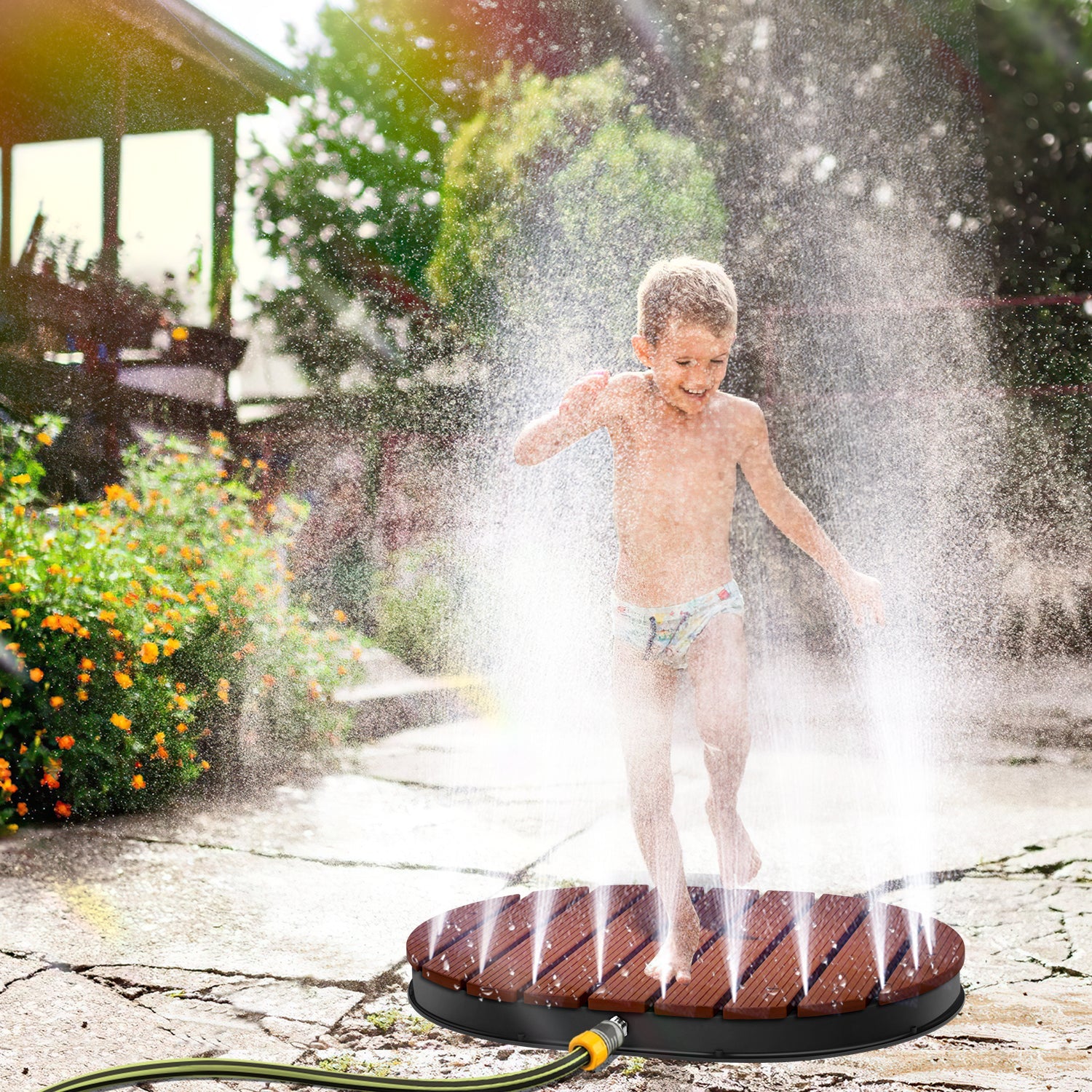 Cosmo Go Bodendusche Gartendusche mit Fußrad und 22 Kupferdüsen