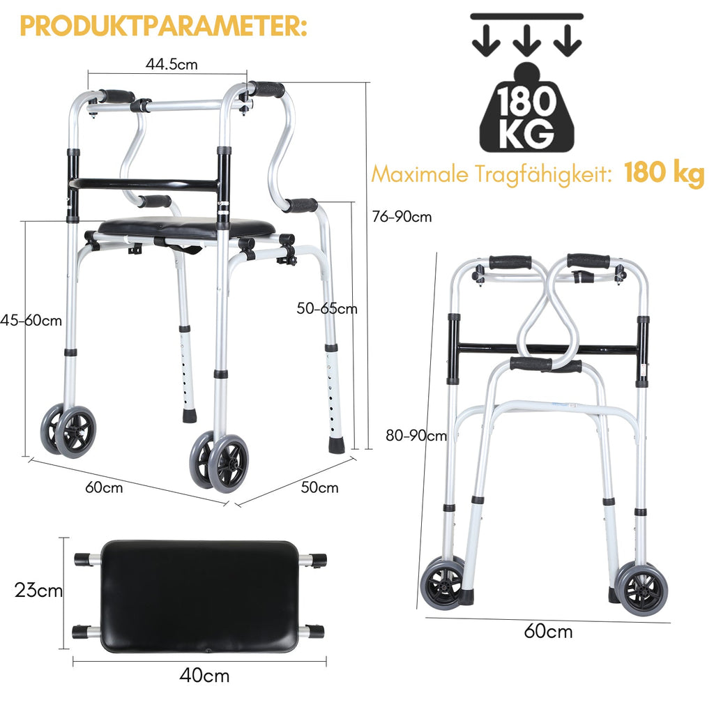 Cosmo Go Gehhilfe Leicht Rollator aus Aluminium bis 180 kg