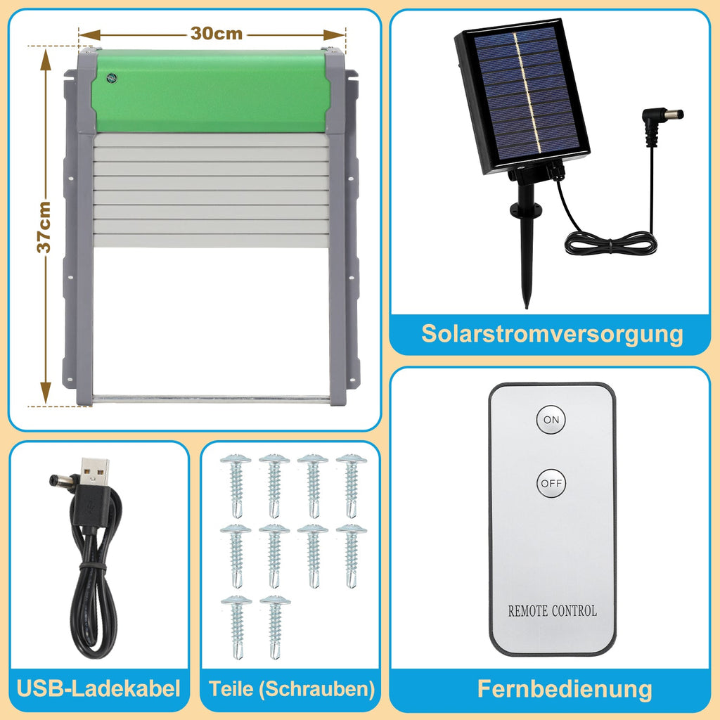 Cosmo Go Automatische Hühnerklappe Solar Rolltor mit Lichtsensor und Zeitsteuerung