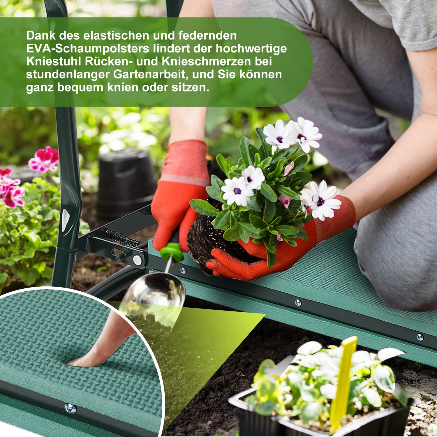 Cosmo Go 2 in 1 Kniebank für Gartenarbeit Gartenhocker mit Eva-Schaumkissen