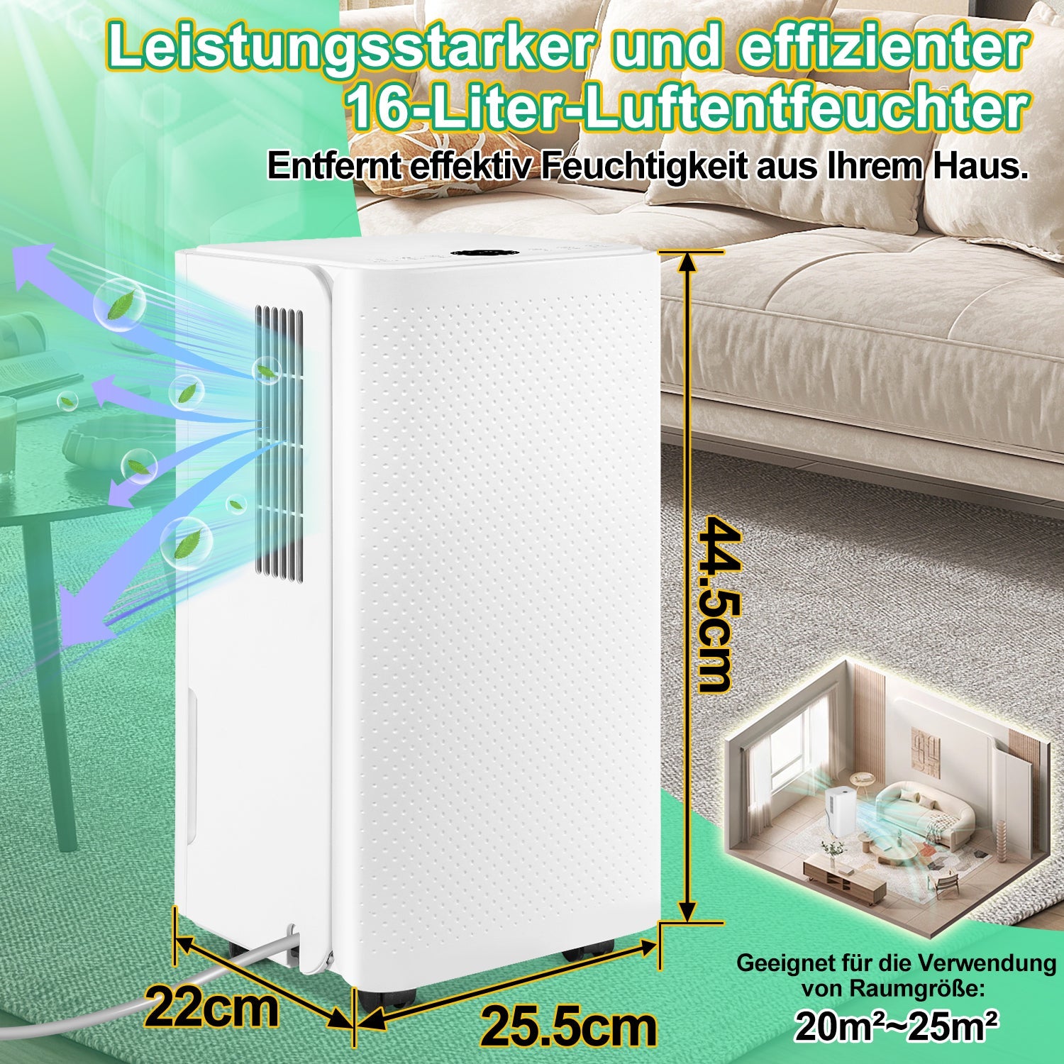 Cosmo Go Luftentfeuchter 16L mit Timerfunktion, Wäschetrockungsfunktion, Abtaufunktion