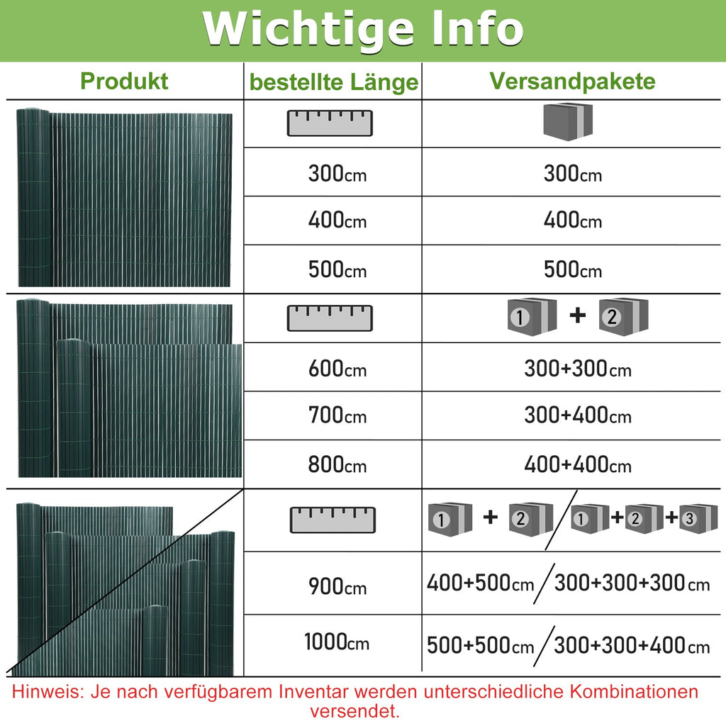 Cosmo Go PVC Sichtschutzmatte mit Kabelbindern Doppelte Verstärkung