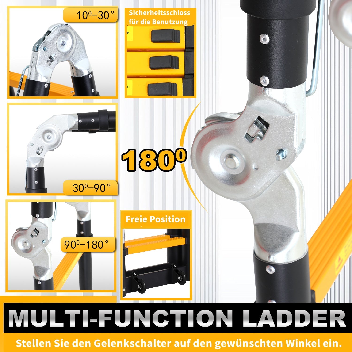 Cosmo Go 5M Alu Teleskopleiter Klappleiter mit Rädern und Dreiecksstabilisator Schwarz