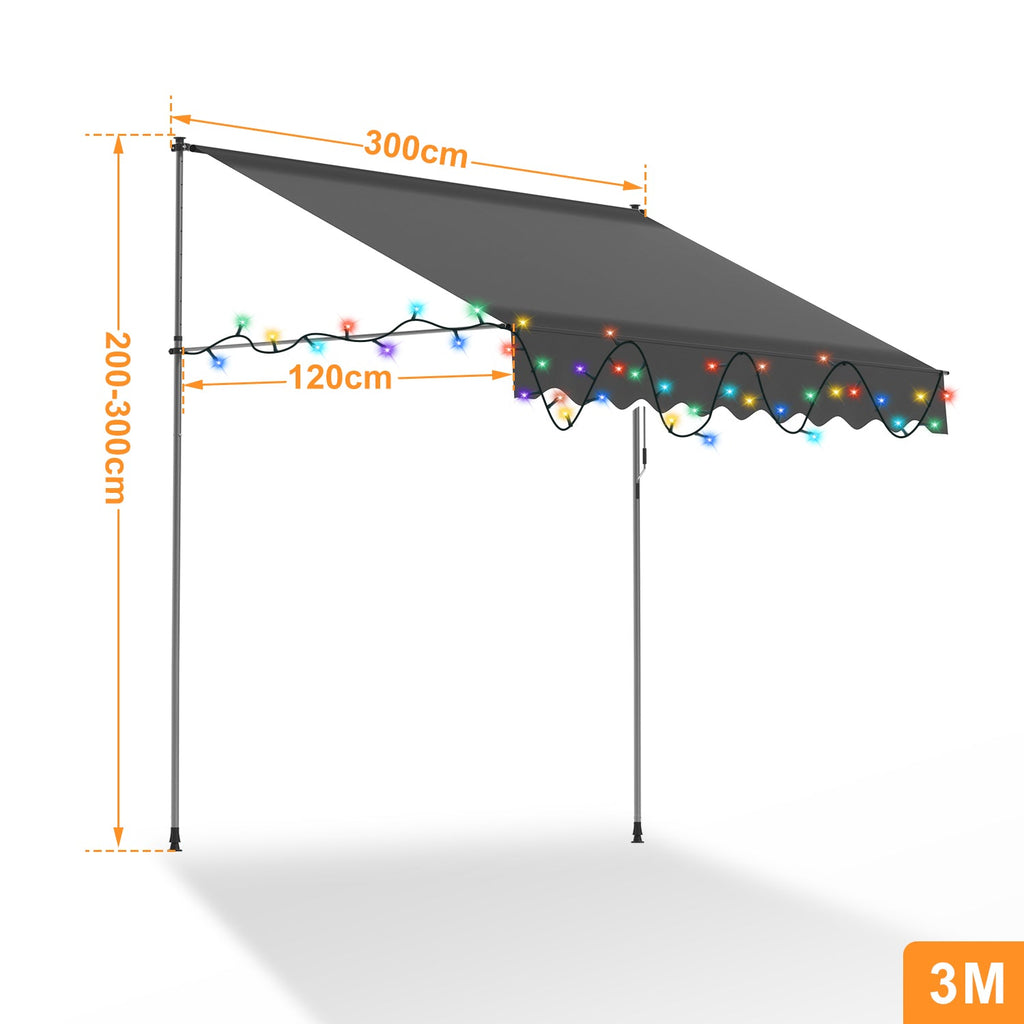 Cosmo Go Klemmmarkise mit Handkurbel mit Solar LED Lichtkette