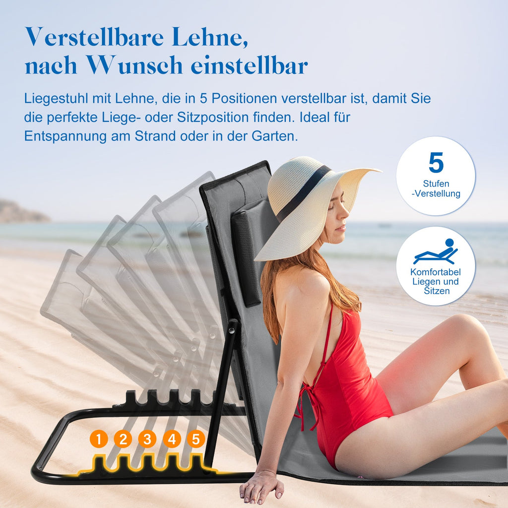 Cosmo Go Strandliegen Tragbar Strandmatte mit Einstellbar Höhe 145cm