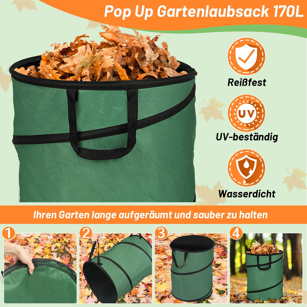 Cosmo Go Gartensack Pop Up Gartenabfallsack 170L mit Griffen