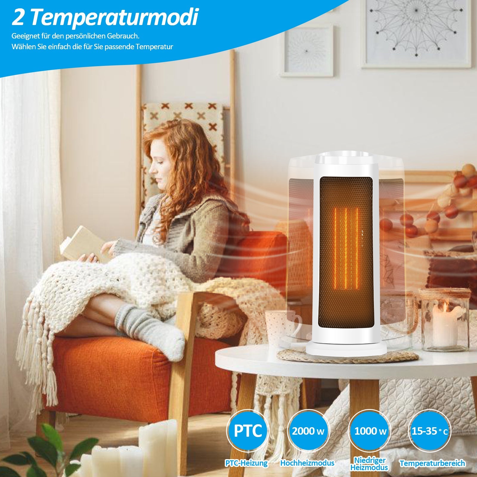 Cosmo Go 2000W Keramik Heizlüfter mit automatischer Oszillation