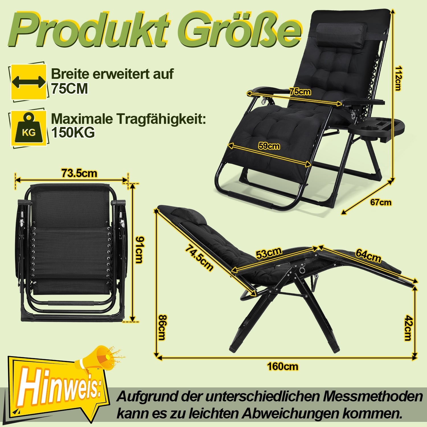 Cosmo Go Sonnenliege Klappbar Liegestuhl bis 200kg