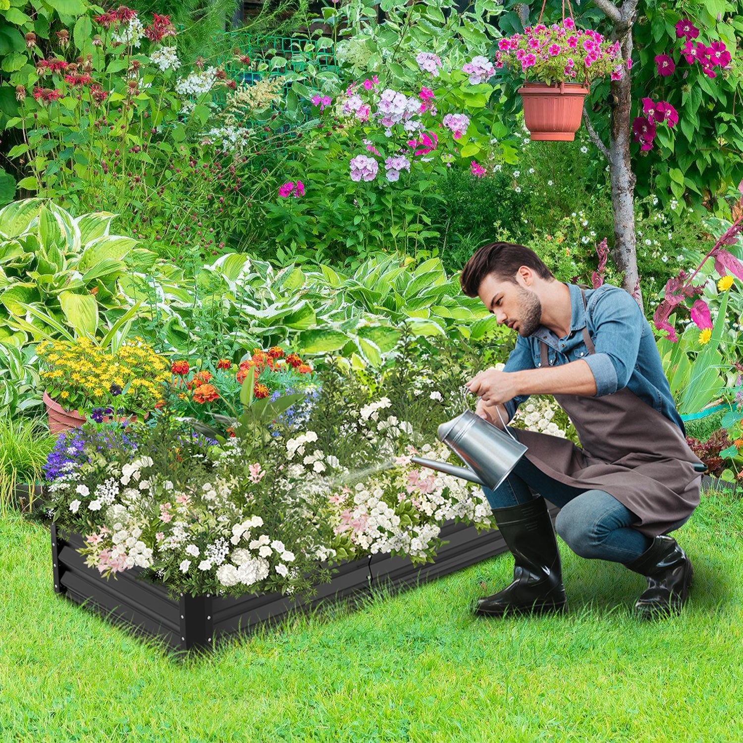 Cosmo Go Metall Hochbeete Hochbeete-Kit mit Stützstangen für Garten