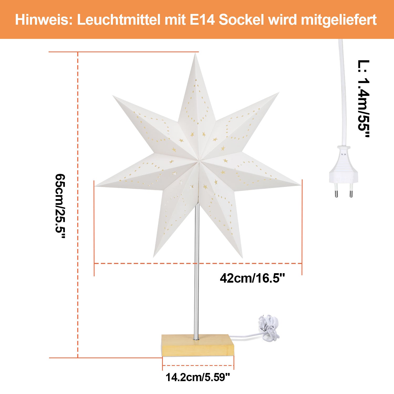 Cosmo Go LED Weihnachtsstern Papier Tischlampe 65cm