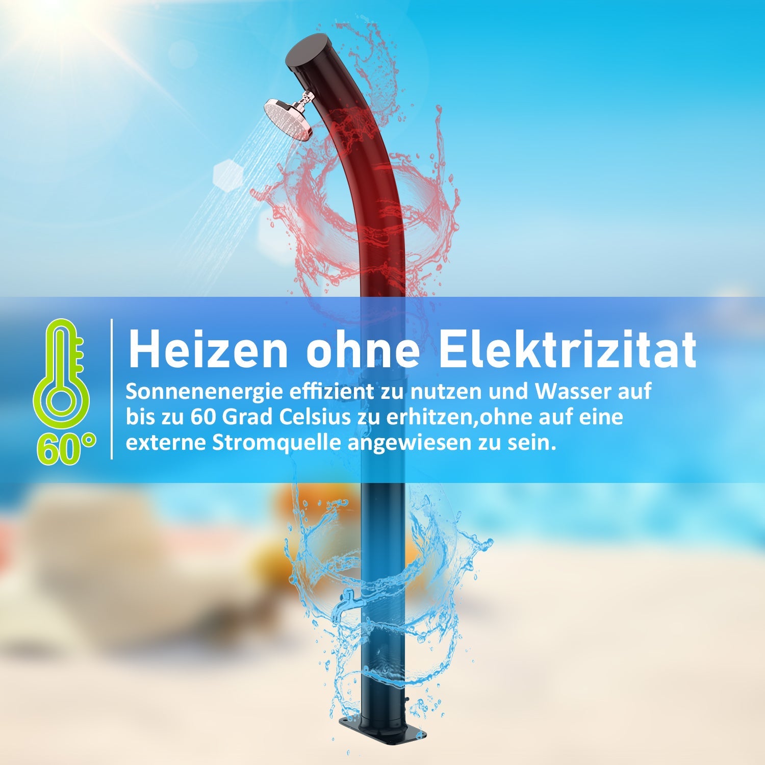 Cosmo Go 20L Solardusche Curve mit Regenduschkopf und Schutzhaube