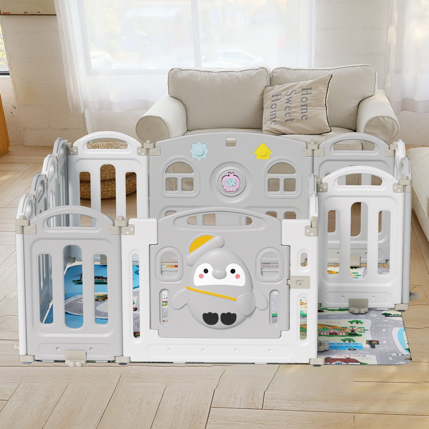 Cosmo Go Laufstall baby Faltbares mit Kriechmatte und Geschichtenbox