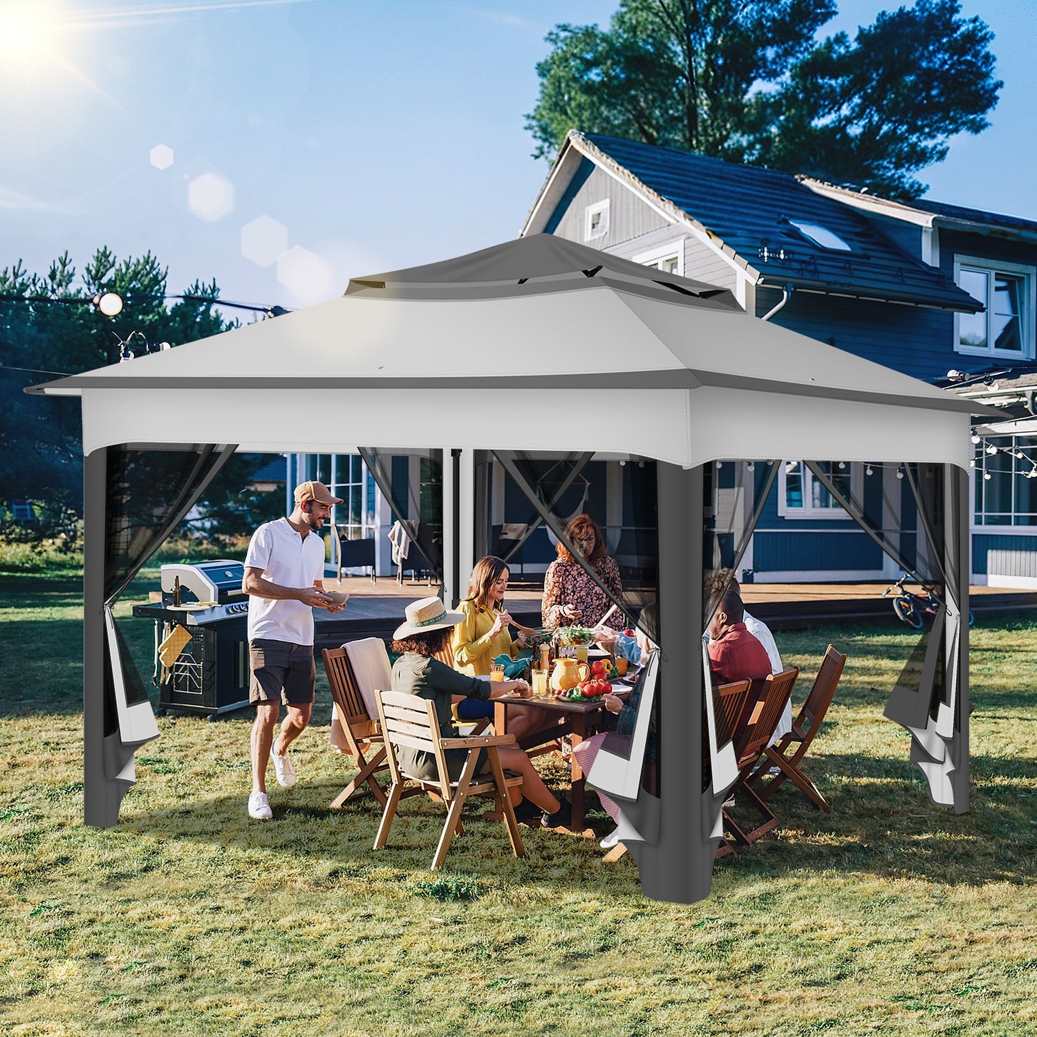 Cosmo Go Pavillon Gartenhütte Faltbares mit Doppeldach 3,3x3,3m