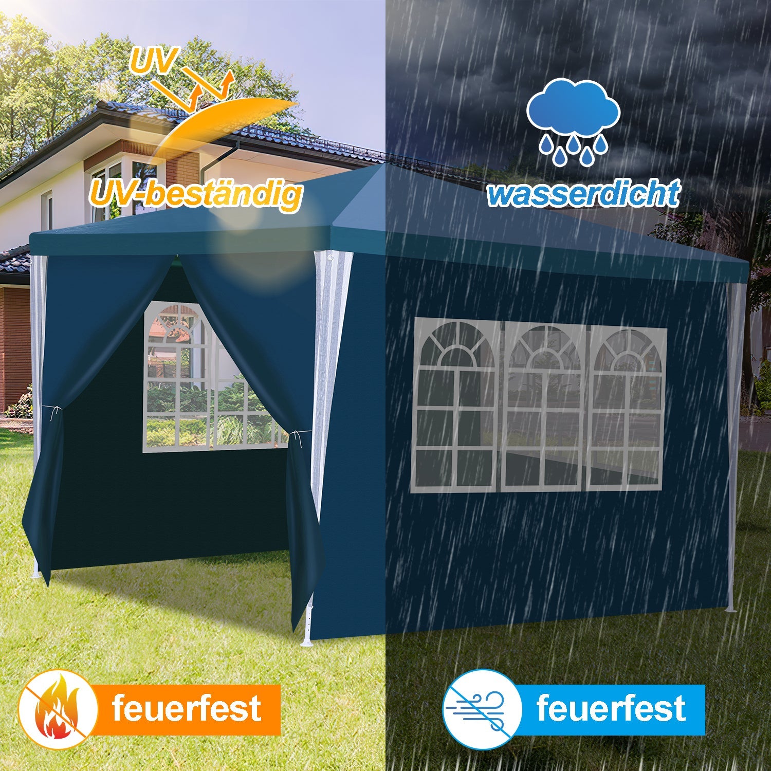 Cosmo Go Pavillon 3x3m Partyzelt Wasserdicht mit Seitenteilen