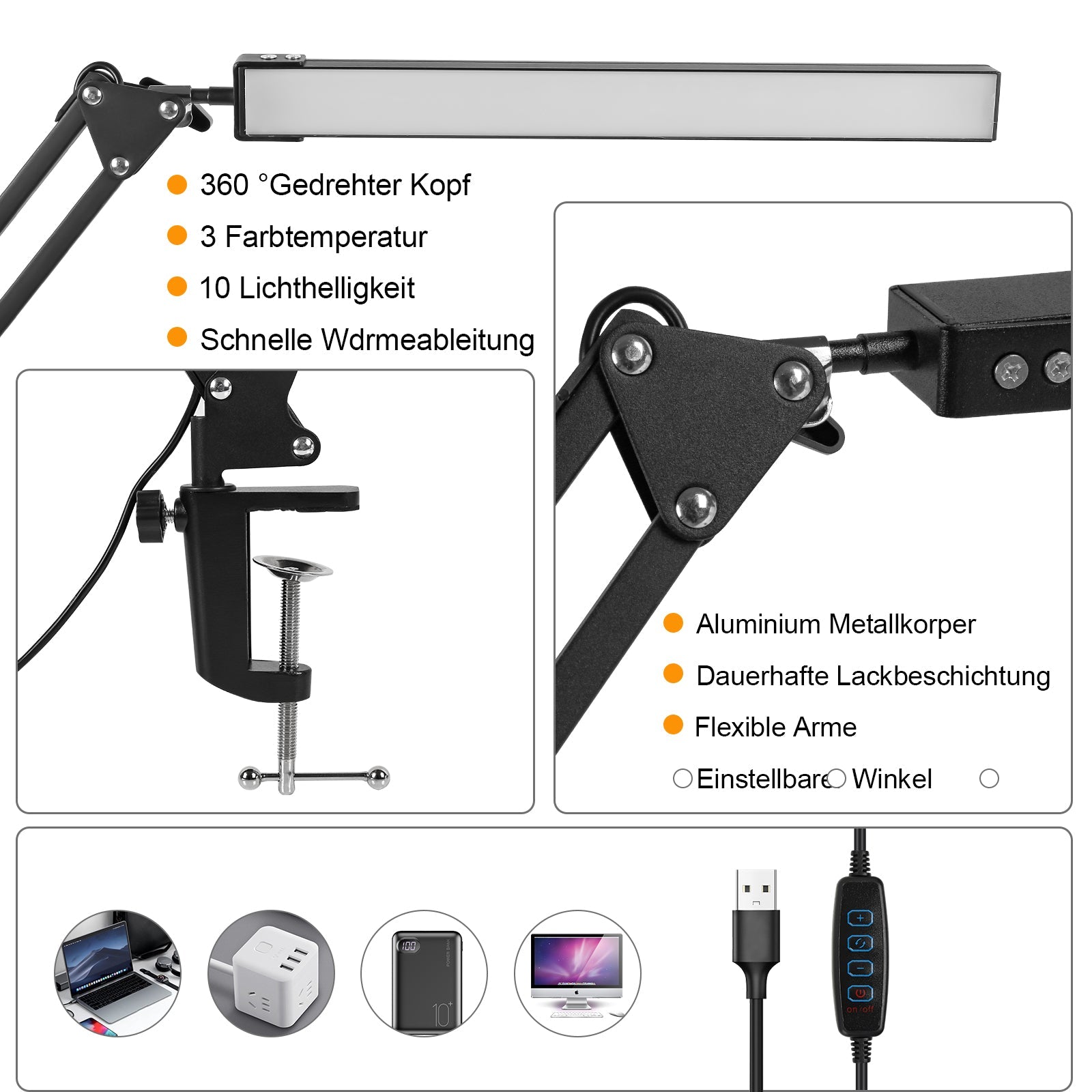 Cosmo Go LED Tischlampe Leselampe Dimmbar 10W