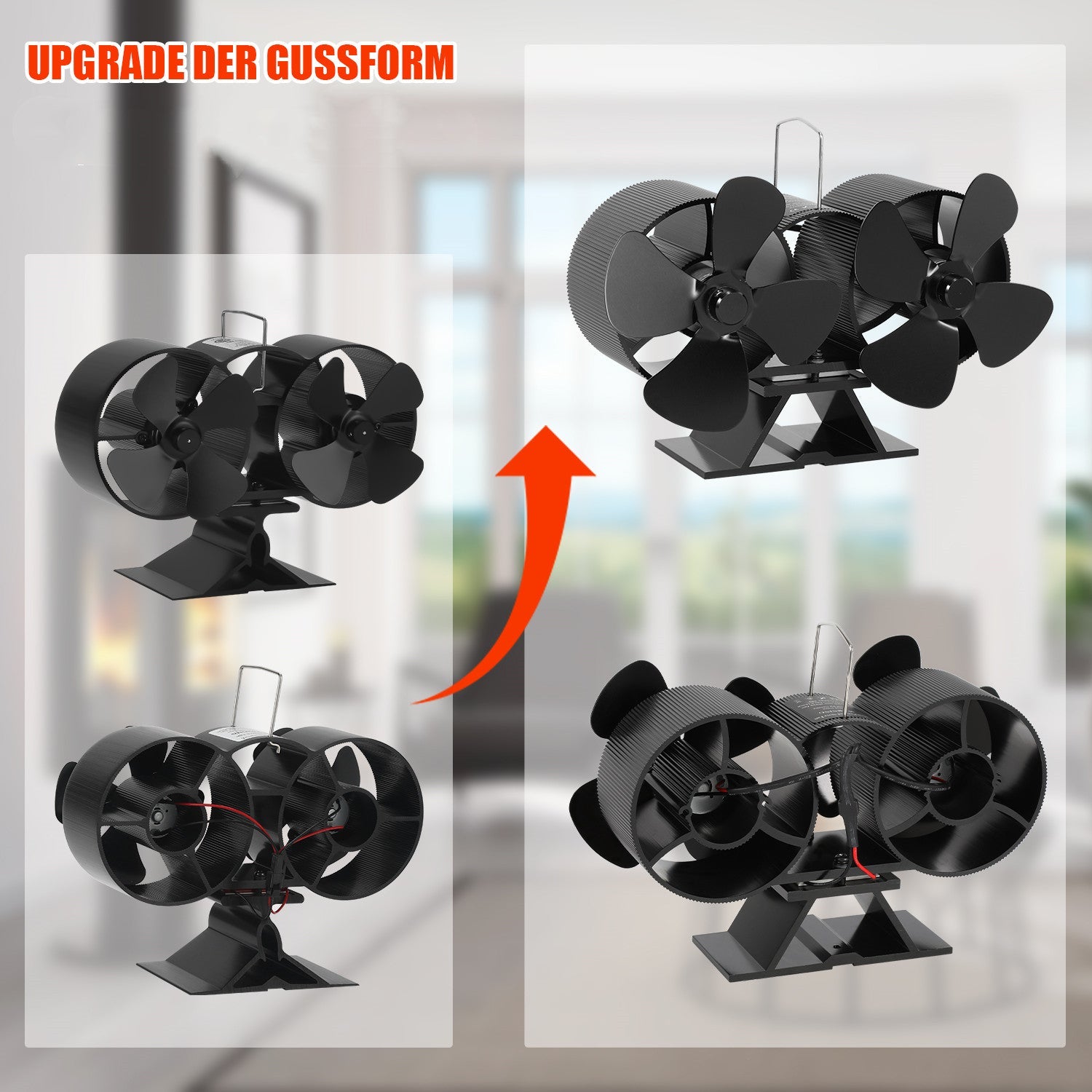 Cosmo Go 8 Blättern Kaminventilator mit Thermometer(Neue Version)