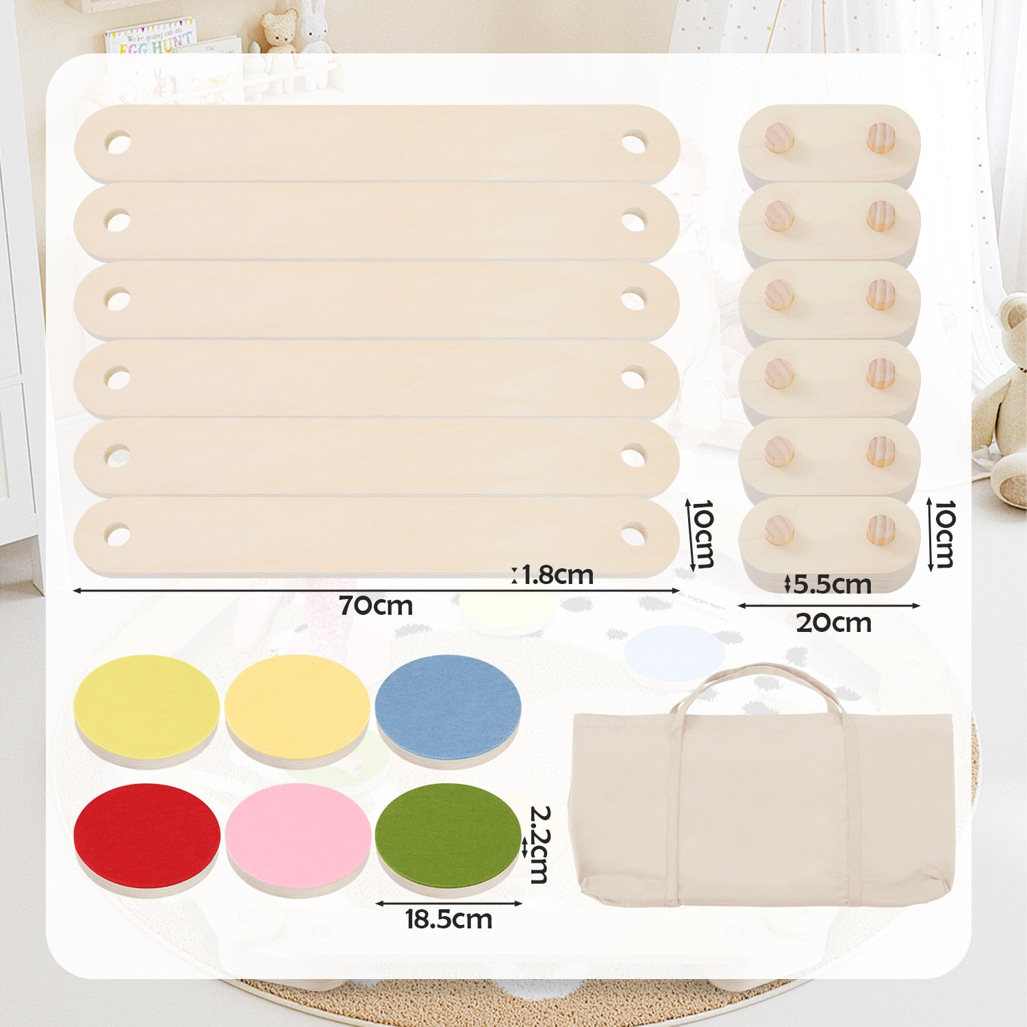 Cosmo Go Balancierbalken aus Holz mit 6 Balanciersteine für Kinder