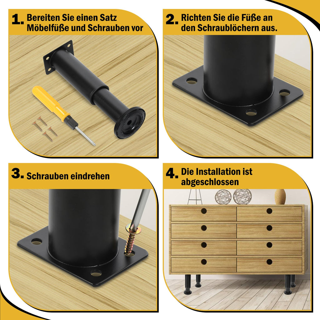 Cosmo Go 4er Set Möbelfüße Höhenverstellbar 12-18cm/18-30cm