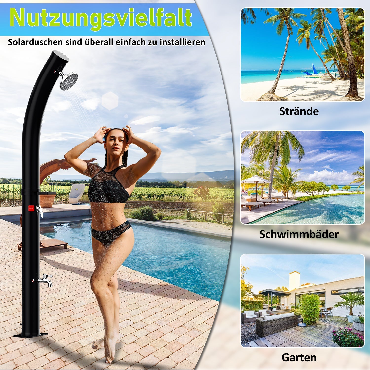 Cosmo Go 20L Solardusche Curve mit Regenduschkopf und Schutzhaube