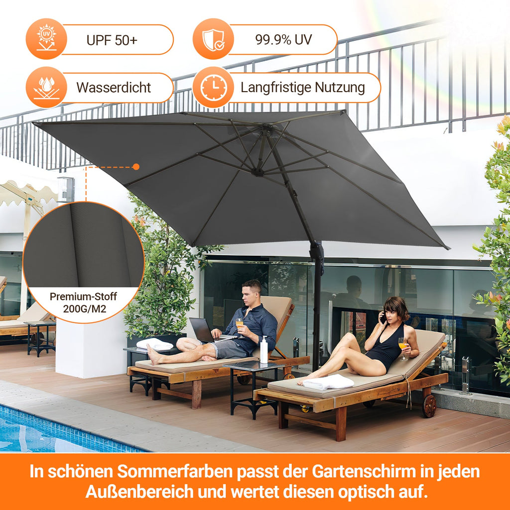 Cosmo Go Ampelschirm 300 x 300 cm Sonnenschirm 360° Drehbar