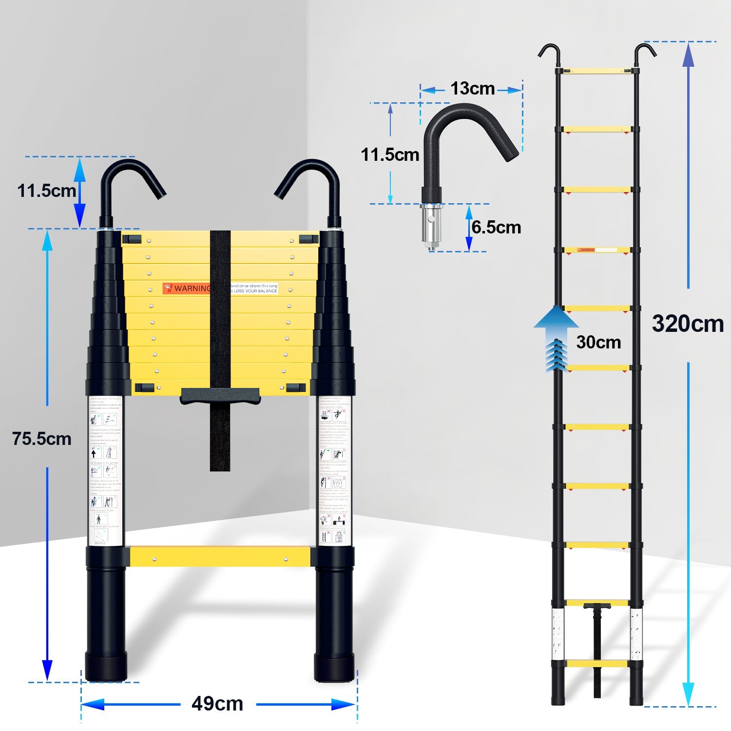 Cosmo Go Teleskopleiter Aluminium mit Langsamer Schrumpfungsfunktion und Abnehmbarem Haken