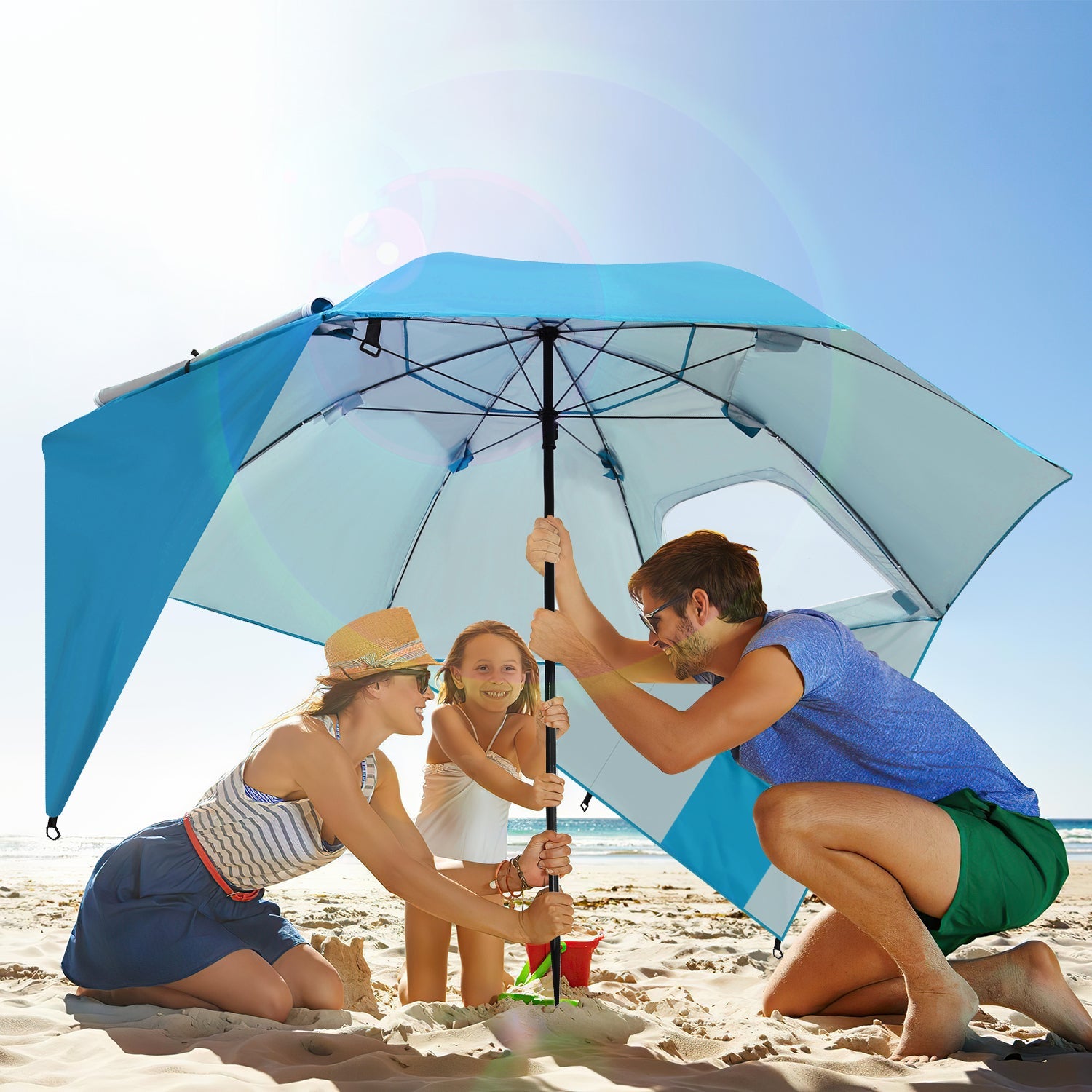 Cosmo Go 210cm Sonnenschirm Strandmuschel 2 in 1