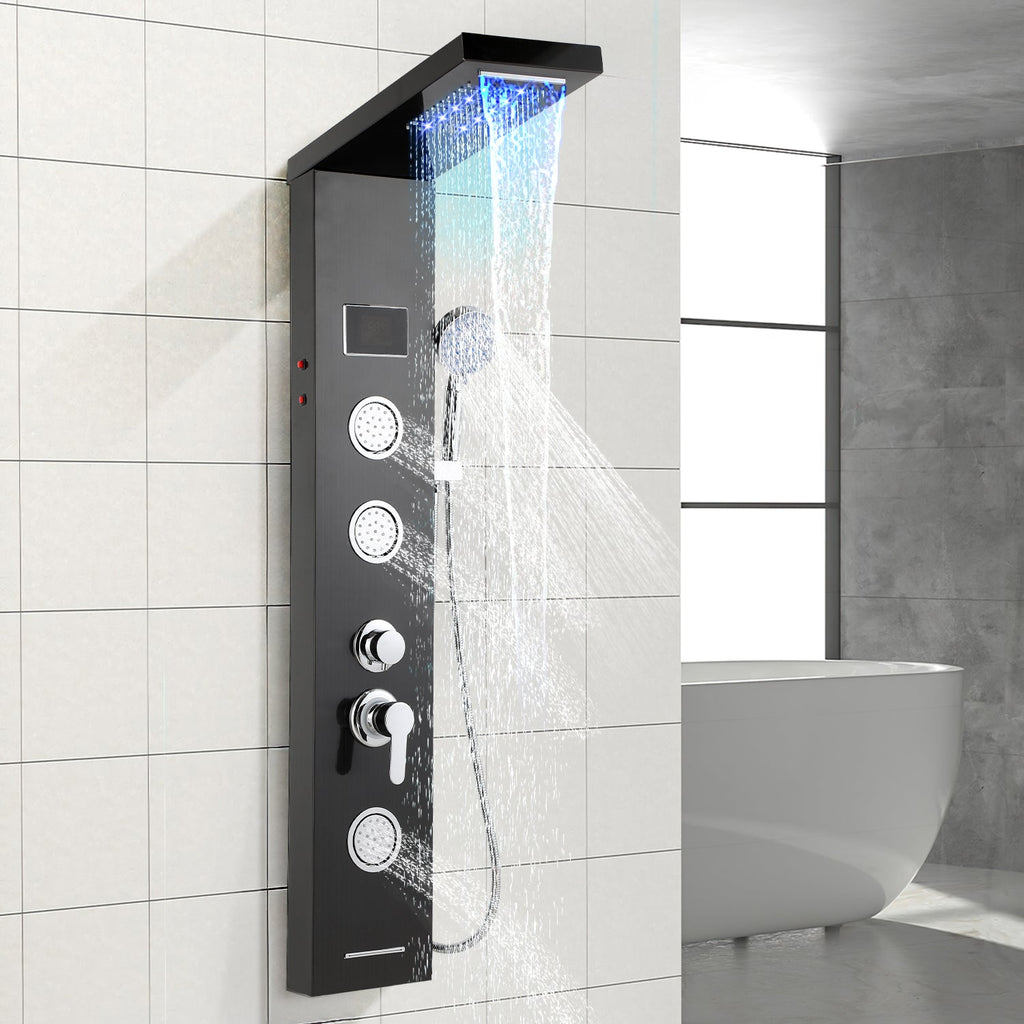 Cosmo Go Duschpaneel Wandduschpaneel 5 Funktionen Edelstahl Schwarz