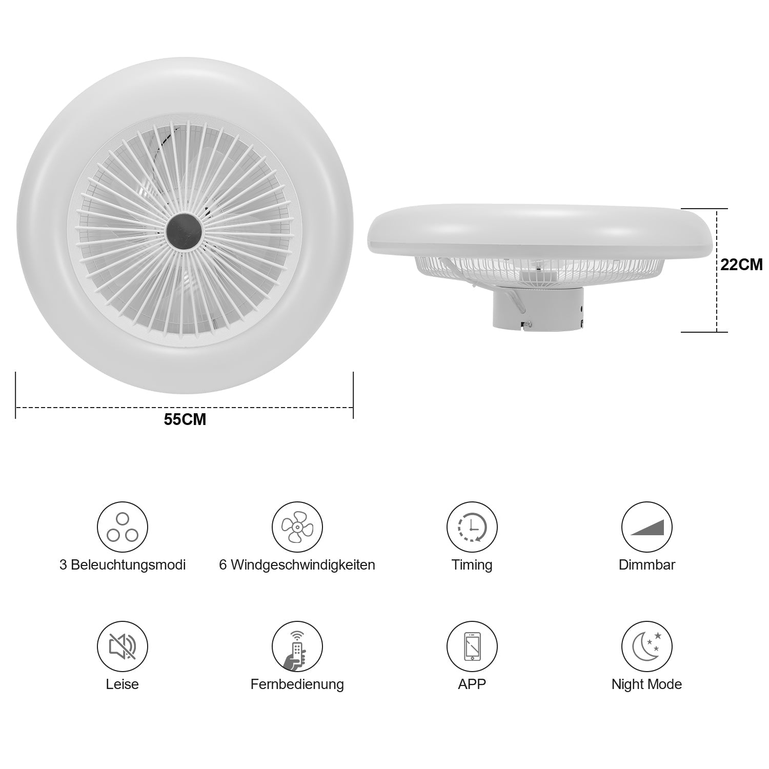 Cosmo Go Deckenventilator mit Beleuchtung 80W Dimmbar