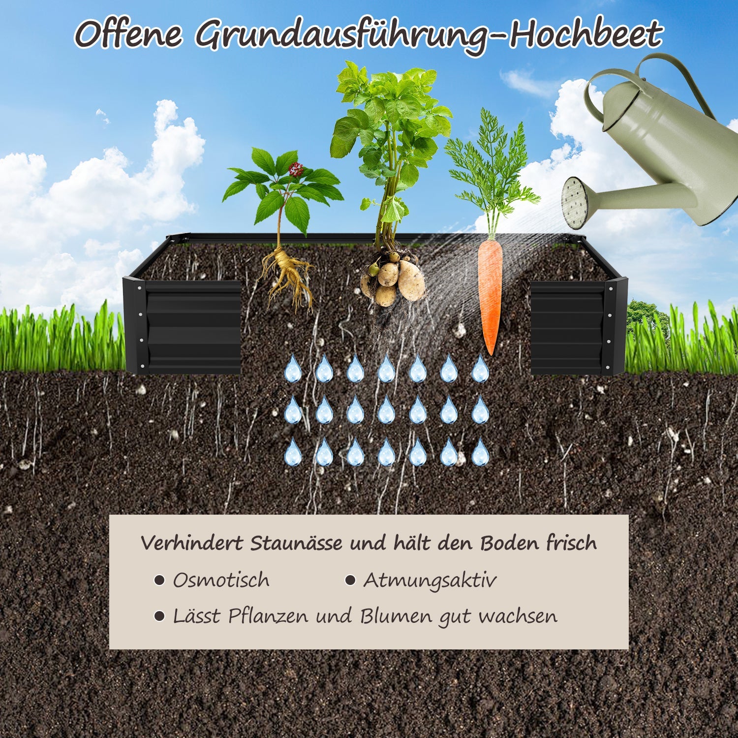 Cosmo Go Metall Hochbeete Hochbeete-Kit mit Stützstangen für Garten