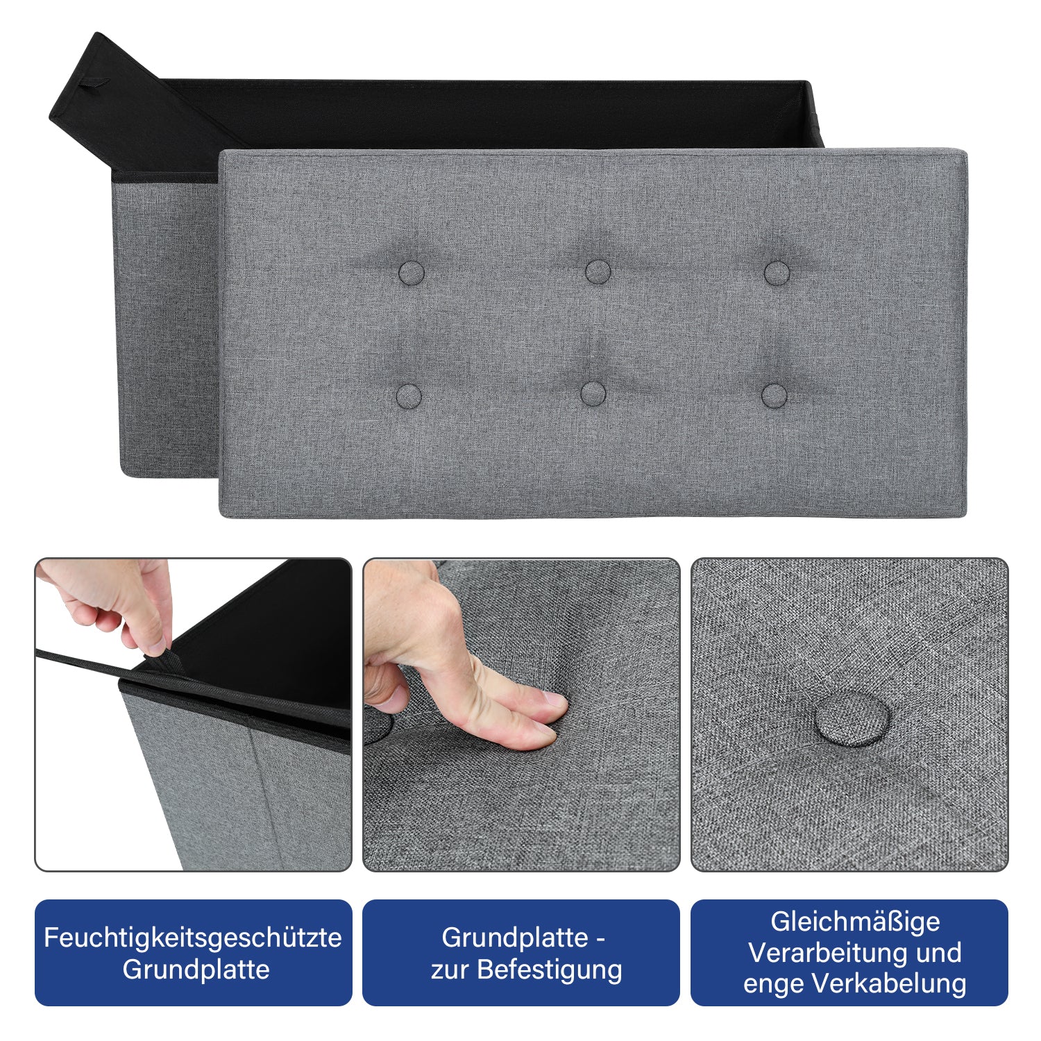 Cosmo Go Sitzhocker mit Stauraum Aufbewahrungsbox 76x38x38cm