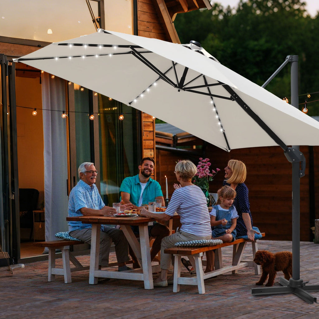 Cosmo Go Ampelschirm 300 x 300 cm Sonnenschirm 360° Drehbar mit Solar-LED