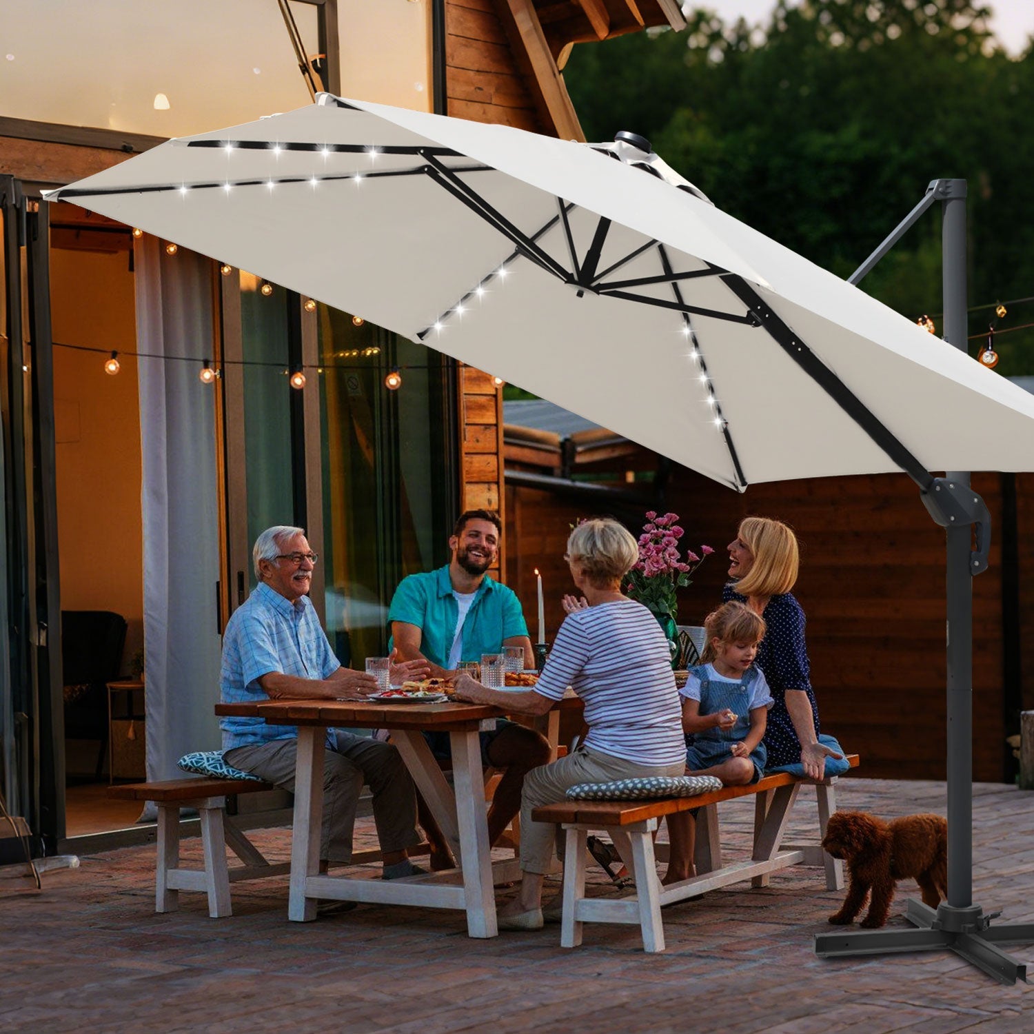 Cosmo Go Ampelschirm 300 x 300 cm Sonnenschirm 360° Drehbar mit Solar-LED