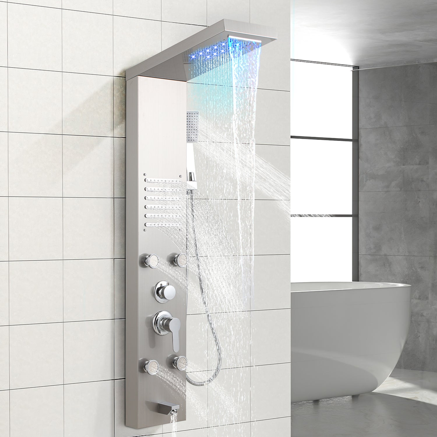 Cosmo Go Duschpaneel Wandduschpaneel 5 Funktionen Edelstahl Silber