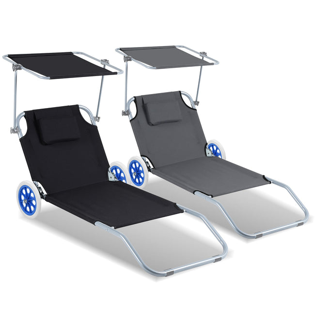 Cosmo Go Sonnenliege klappbar Aluminium mit Rollen und Sonnendach Hover Image