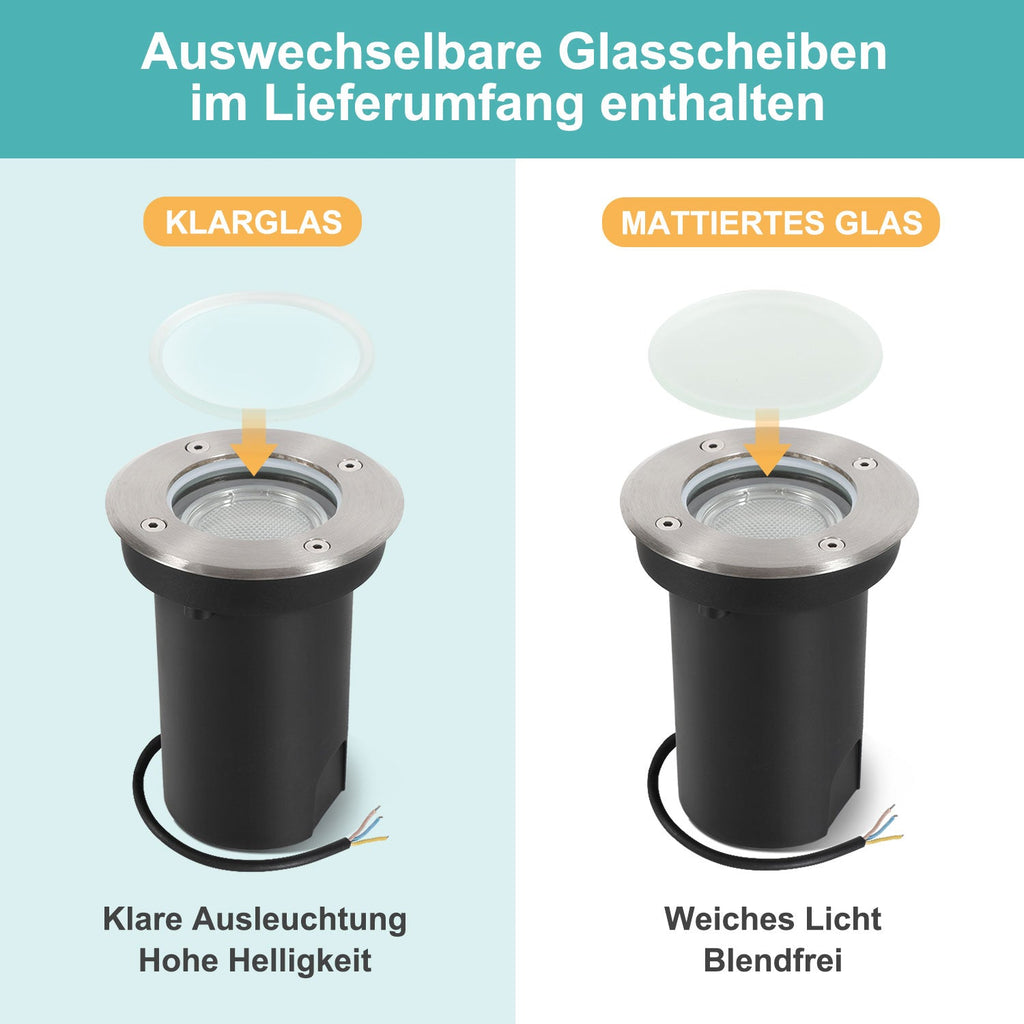 Cosmo Go LED Bodeneinbaustrahler 3W Naturweiß mit Mattierten Ersatzlinsen