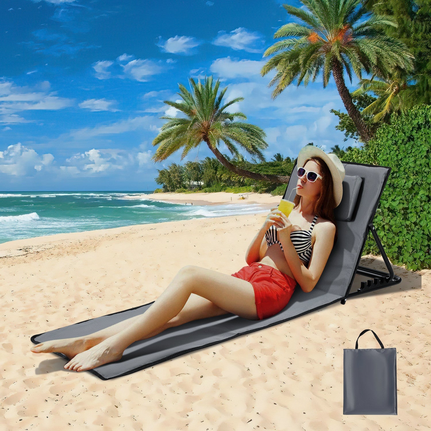 Cosmo Go Strandliegen Tragbar Strandmatte mit Einstellbar Höhe 145cm