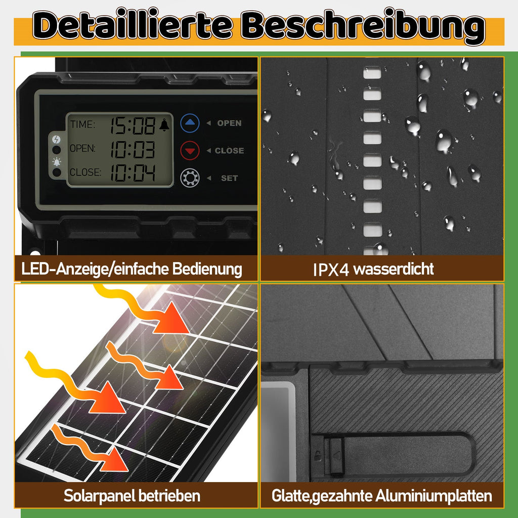 Cosmo Go Hühnerklappe Automatische Solar mit LED Display und Fernbedienung