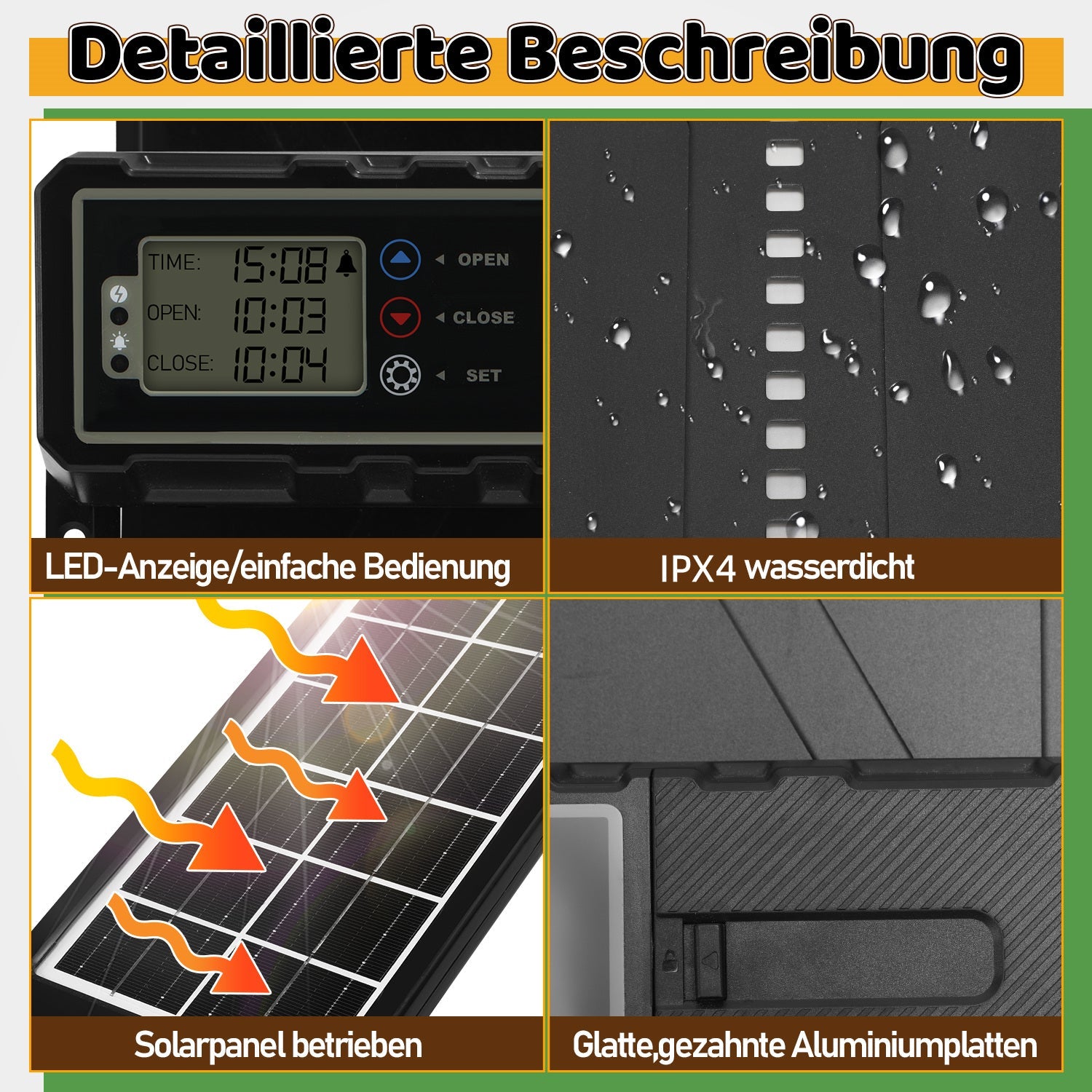 Cosmo Go Hühnerklappe Automatische Solar mit LED Display und Fernbedienung