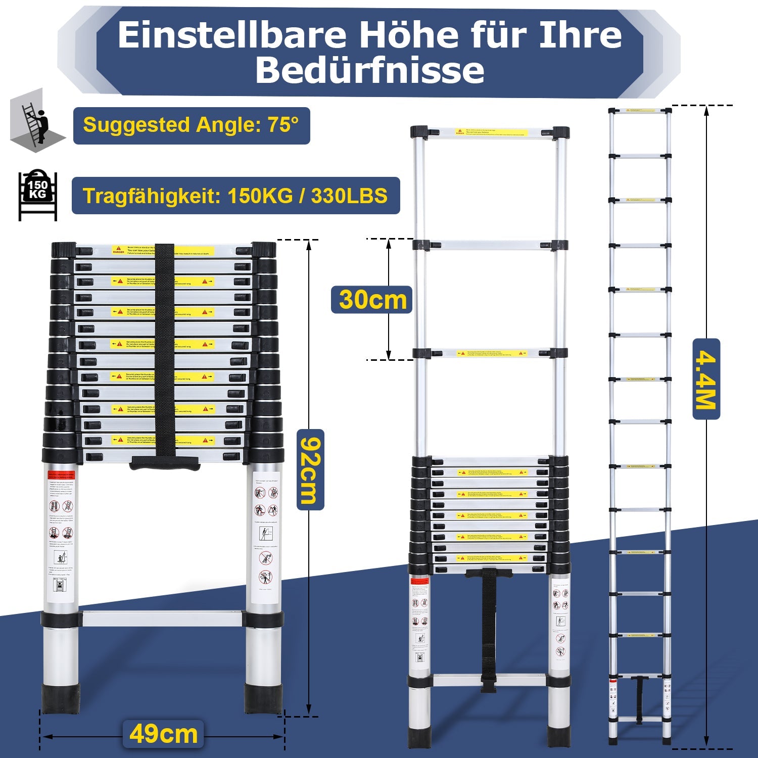 Cosmo Go Teleskopleiter Aluminium Belastbarkeit bis zu 150kg 2.6m-5m