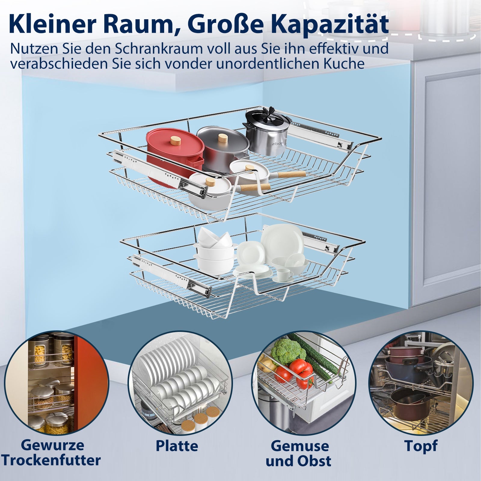 Cosmo Go Küchenschublade Teleskopschublade Metall 2 Stück