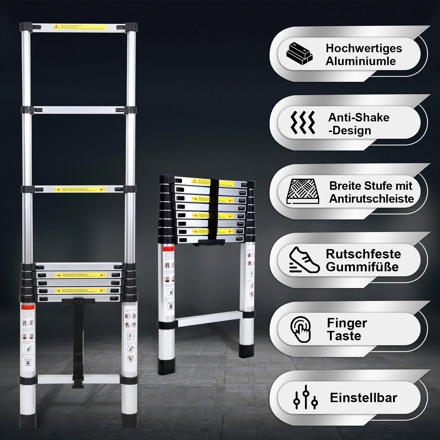 Cosmo Go Teleskopleiter Aluminium Belastbarkeit bis zu 150kg 2.6m-5m
