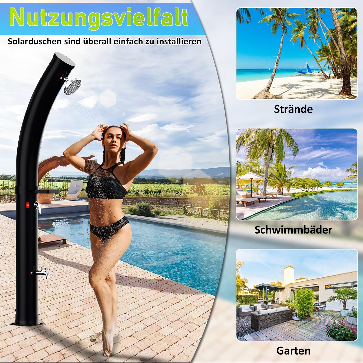 Cosmo Go 35L Solardusche Curve mit Regenduschkopf und Schutzhaube