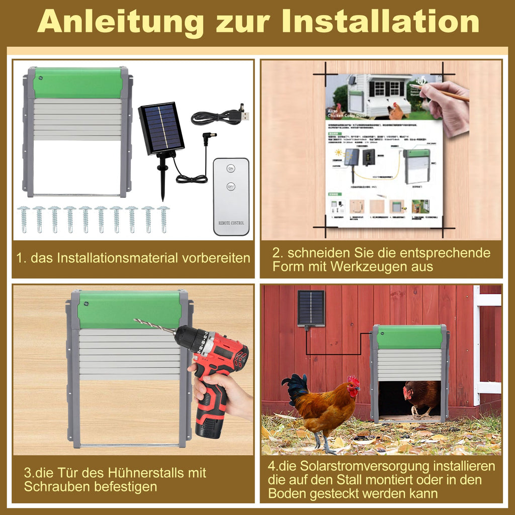 Cosmo Go Automatische Hühnerklappe Solar Rolltor mit Lichtsensor und Zeitsteuerung