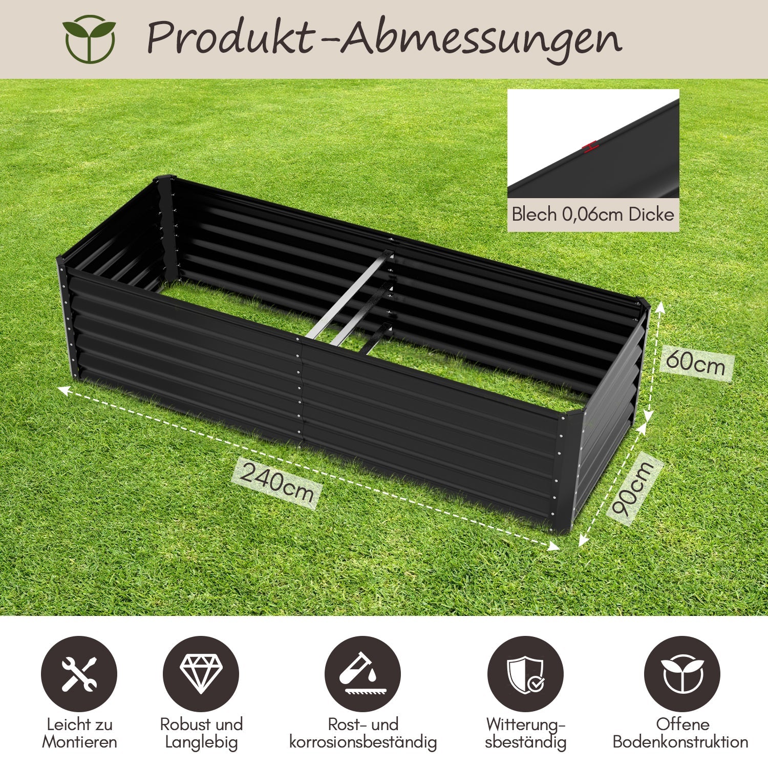 Cosmo Go Metall Hochbeete Hochbeete-Kit mit Stützstangen für Garten