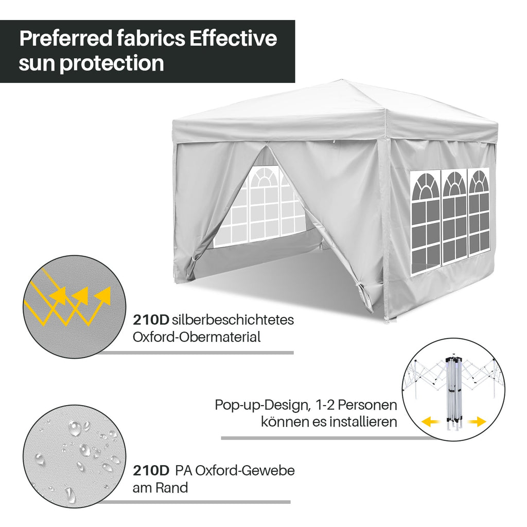 Cosmo Go Pop-Up Pavillon Gazebo 3x3m mit Seiten